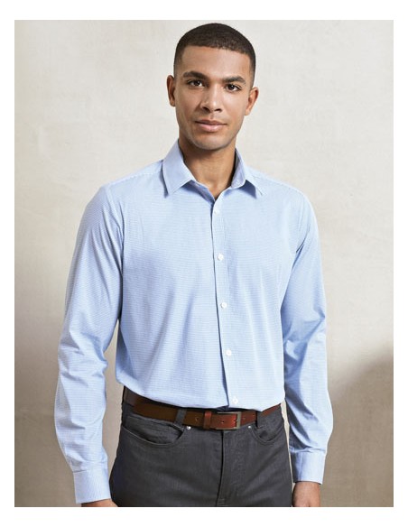 PRE-PR220-Mens Microcheck (Gingham) Long Sleeve Cotton Shirt 2